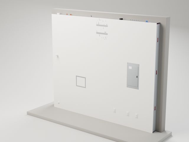 An illustrative interior wall, closed: painted gypsum board on a concrete slab.